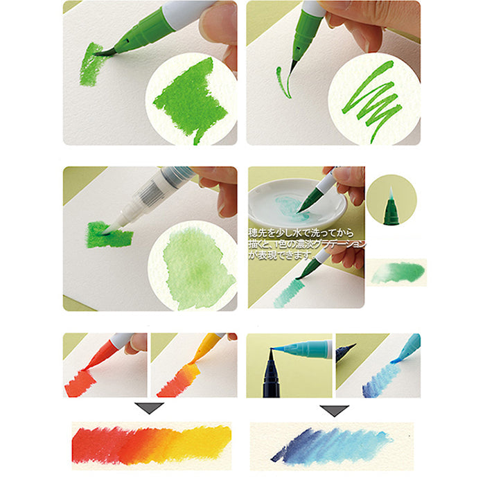 Kuretake Zig Clean Colour Real Watercolour Brush Pen - Green Colour Range - - Brush Pens - Bunbougu